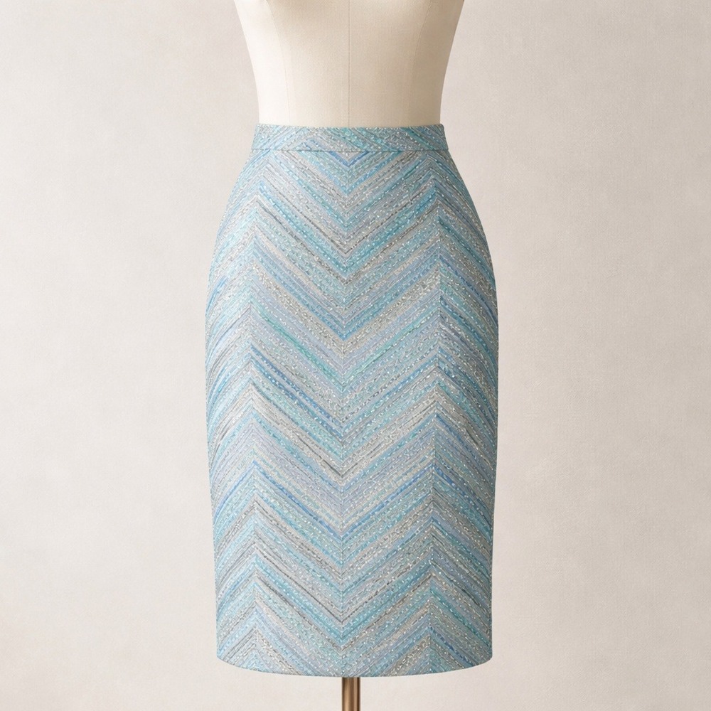Escada Blue Chevron Pencil Skirt - Picture 7 of 7
